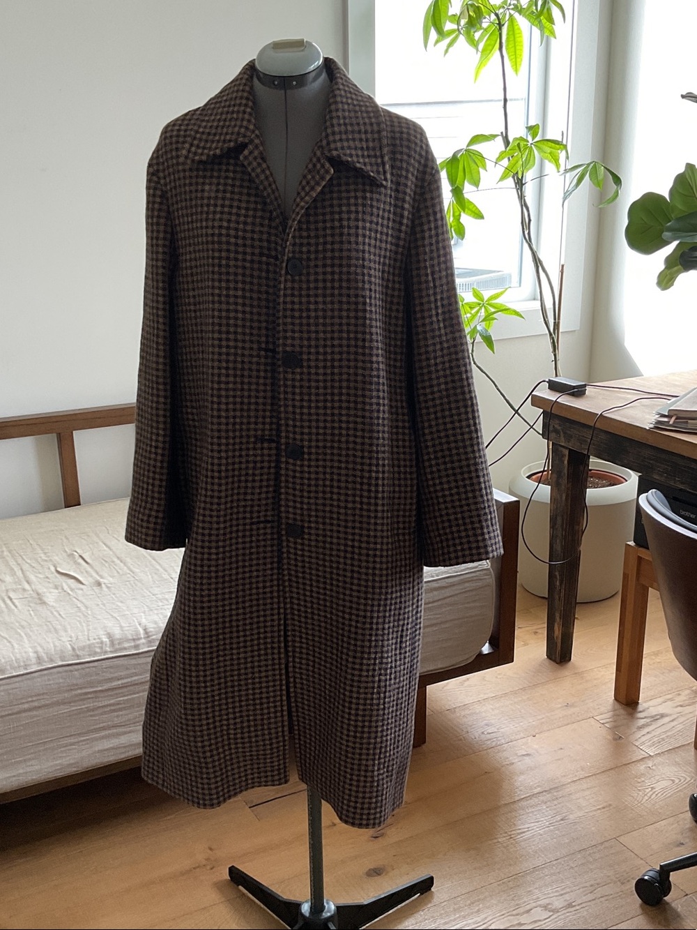 Zara Dark Brown Houndstooth Long Pea Coat